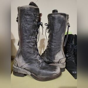 A.S.98 STEWARD Distressed ICE Tall Black Lace-Up Leather Boots 38
